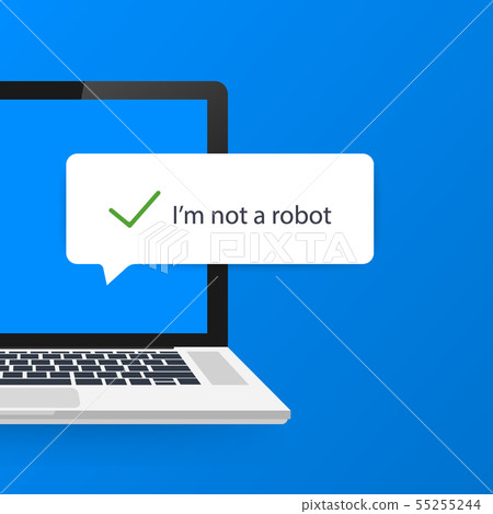Captcha, I am not a robot on laptop screen. Vector 55255244