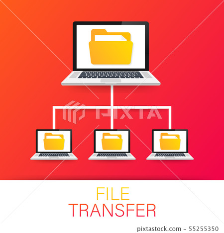 File transfer. laptops with folders on screen and 55255350