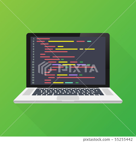 Vector laptop coding concept. Web developer, - Stock Illustration ...