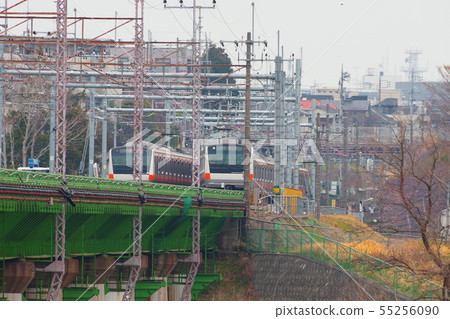 Chuo Line passing the Tama River Bridge Chuo Line passing the Tama River Bridge 55256090