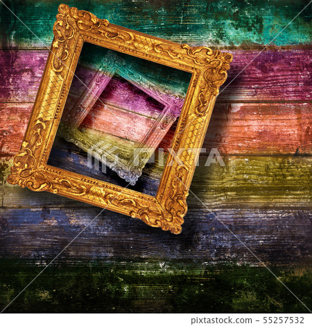 old frames hanging on wood wall 55257532