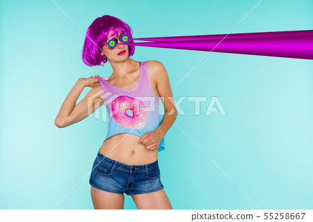 Portrait of young transgender woman in pink wig Portrait of young transgender woman in pink wig 55258667