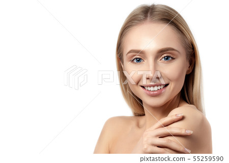 Portrait of young beautiful woman over white 55259590