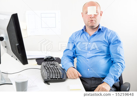 Office worker with note in the face Office worker with note in the face 55259648