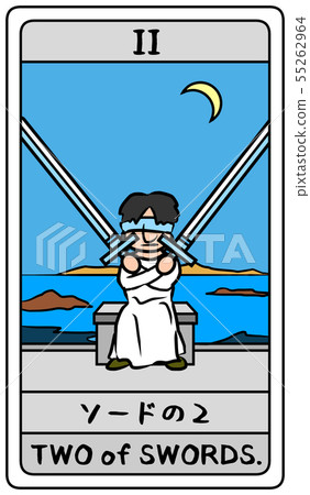 Tarot card sword 2 cute deformed Japanese English - Stock Illustration ...