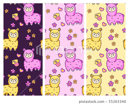 Seamless vector patterns with cute alpacas. 55263348