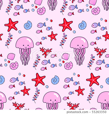 Seamless vector pattern with sea elements. - Stock Illustration ...