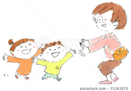 Child-rearing scene "Mom, welcome back!" Illustrations of children rushing to the mother who came to pick them up Child-rearing scene "Mom, welcome back!" Illustrations of children rushing to the mother who came to pick them up 55263878