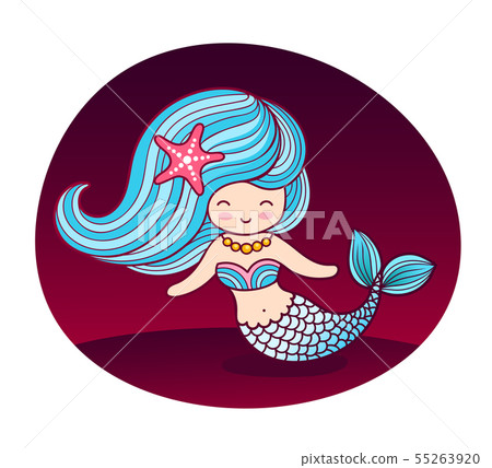 Beautiful mermaid with long blue wavy hair. 55263920