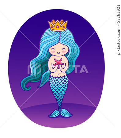 Beautiful little princess mermaid with starfish. 55263921