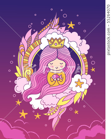 Beautiful sweet princess with crown and pink hair. - Stock Illustration ...