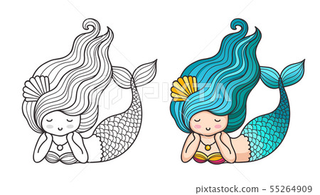Lying dreamy mermaid. Cute cartoon character. 55264909