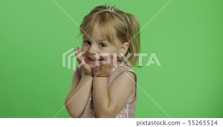 Girl in glossy dress. Happy four years old child. Chroma Key 55265514