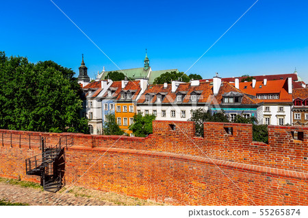 Warsaw, Poland wall of Barbakan and cityscape Warsaw, Poland wall of Barbakan and cityscape 55265874