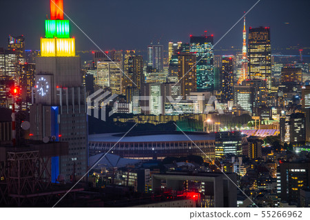 Tokyo cityscape in Japan NTT DoCoMo Yoyogi Building, New National Stadium, etc. · 1 year left until Tokyo Olympics = taken on July 24 55266962