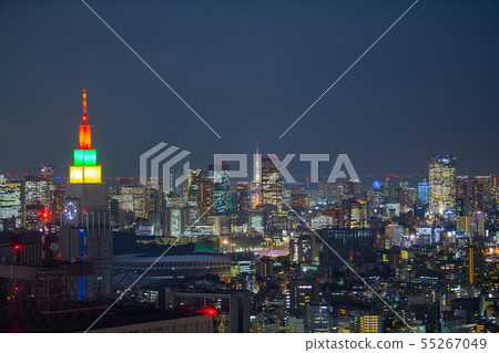 Tokyo cityscape in Japan New National Stadium, Tokyo Tower, Roppongi Hills, etc. · 1 year left until Tokyo Olympics = taken on July 24 55267049