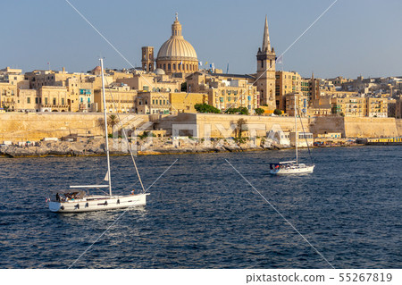 Valletta. The building of the Cathedral of St. Paul on a sunny day. Valletta. The building of the Cathedral of St. Paul on a sunny day. 55267819