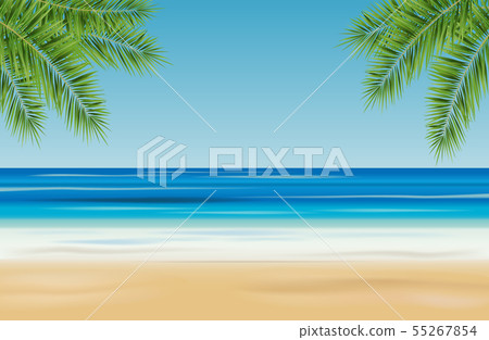 Tropical landscape with sea, sandy beach and palm Tropical landscape with sea, sandy beach and palm 55267854