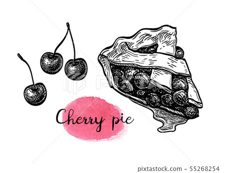 Ink sketch of cherry pie. 55268254