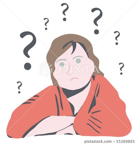Confused woman thinking with questions 55269883