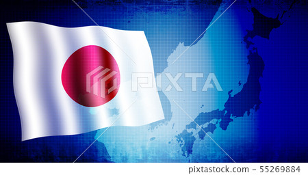Banner / background material / Japan map and Hinomaru / cool, blue, business, politics, international affairs 55269884
