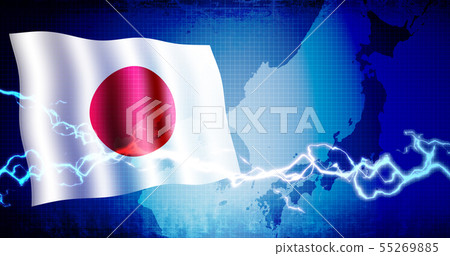 Banner / Background Material / Japan Map and Hinomaru / Cool / Blue / Business / Politics / International Situation (Lightning / Impact) 55269885