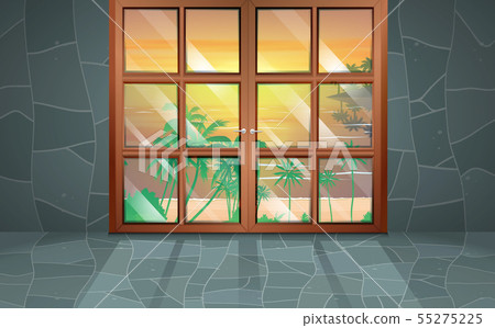 glass door of the house at the beach in morning 55275225