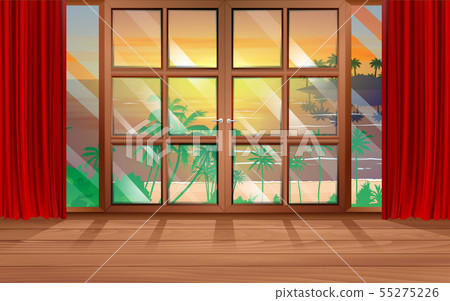 glass door of the house at the beach in morning glass door of the house at the beach in morning 55275226