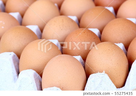 Chicken brown egg closeup view background 55275435