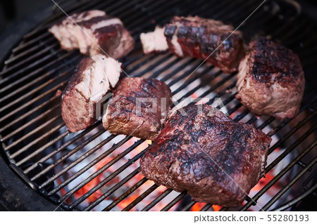 Roast beef at barbecue. Low temperature grilling barbecue. 55280193