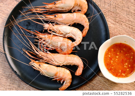 steamed shrimp with salt dipping spicy sauce steamed shrimp with salt dipping spicy sauce 55282536