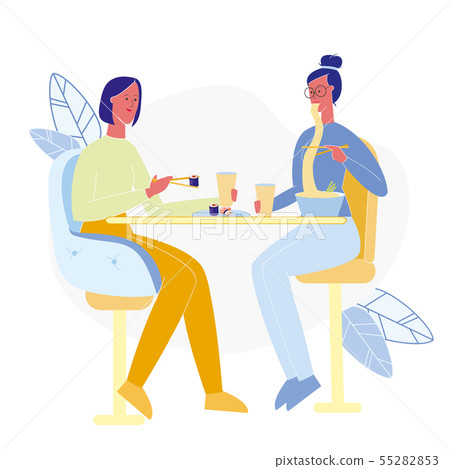 Girlfriends in Sushi Bar Flat Vector Illustration Girlfriends in Sushi Bar Flat Vector Illustration 55282853