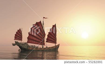 Chinese junk ship at sunset Chinese junk ship at sunset 55282891