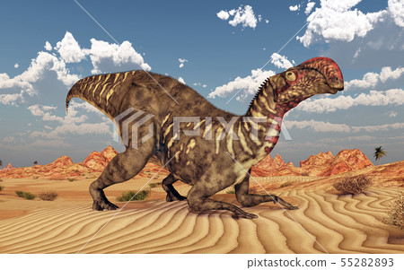 Dinosaur Altirhinus in a desert landscape Dinosaur Altirhinus in a desert landscape 55282893