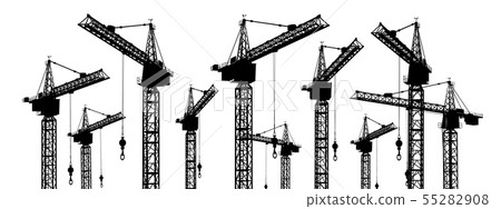 Silhouette of construction cranes Silhouette of construction cranes 55282908