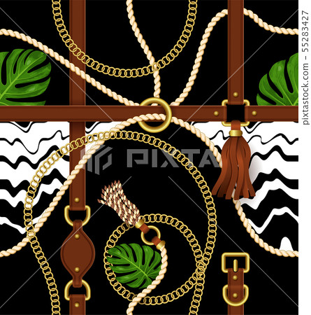 Seamless pattern with belts and chain for fabric. 55283427