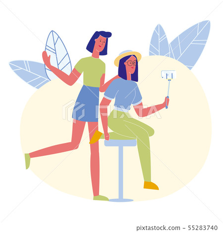 Teenagers Taking Photo Flat Vector Illustration 55283740