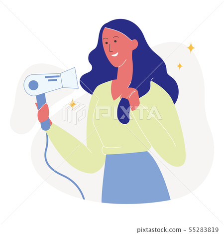 Attractive Woman Drying Hair Flat Illustration 55283819