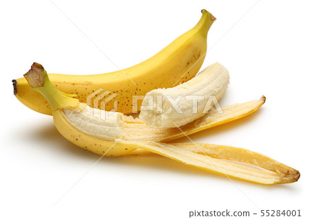 Whole and peeled ripe bananas isolated 55284001