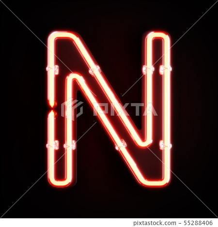 Neon light alphabet character N font 55288406