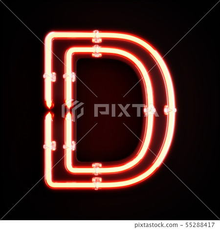 Neon light alphabet character D font Neon light alphabet character D font 55288417