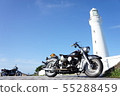 Lighthouse and blue sky with two bikes 55288459