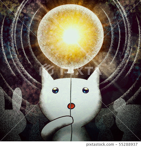 The shadow of a white cat and animals holding sparkling balloons in their hands 55288937