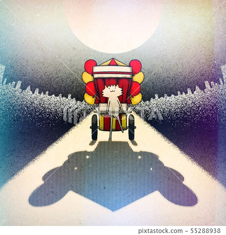 Illustration of an animal pushing a cart decorated with balloons 55288938