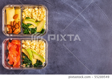 Healthy balanced lunch box, ketogenic diet lunch. 55289549