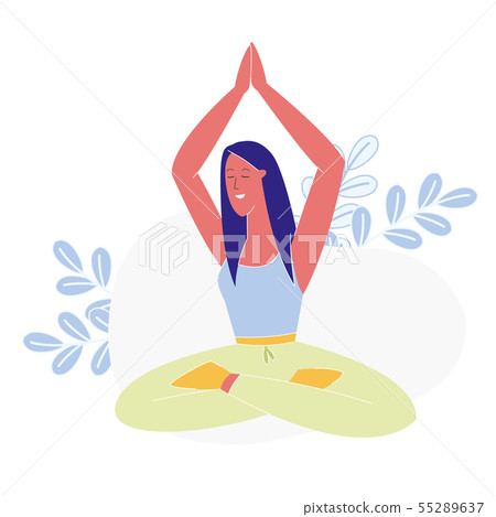 Woman Meditation Exercise Flat Vector Illustration 55289637