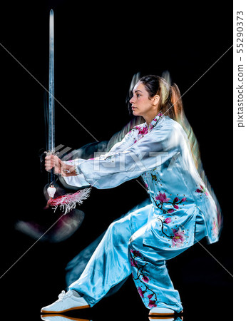Woman Tai Chi Chuan Tadjiquan Posture Isolated Stock Photo