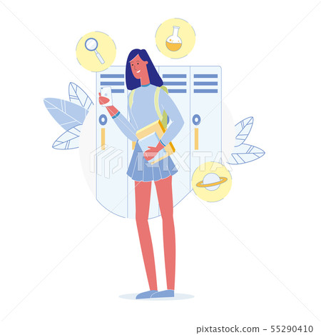 Teenage Girl in School Flat Vector Illustration 55290410