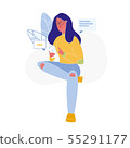 Woman Texting Online Flat Vector Illustration 55291177