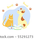 Adorable Cat and Puppy Flat Vector Illustration 55291273
